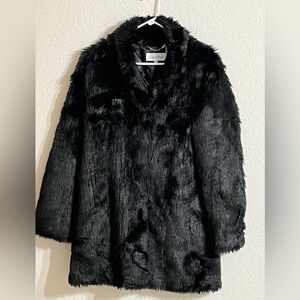 Calvin Klein Black Faux Fur Above Knee Plush Winter Coat Size M Mobwife Glam